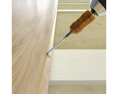 Fixation d'une planche avec vis et embout de vissage