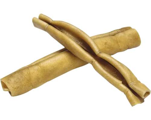 Deux friandises à mâcher pour chien en cuir brut de boeuf croisées