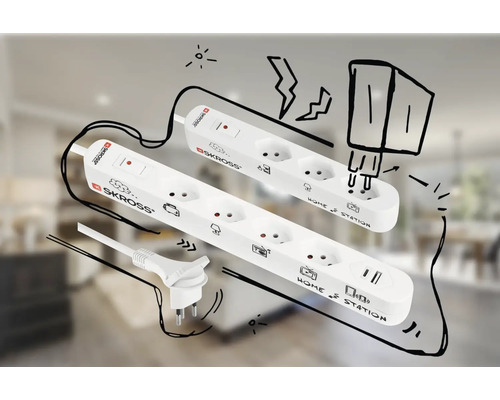 Bloc multiprise Skross avec plusieurs prises et ports USB