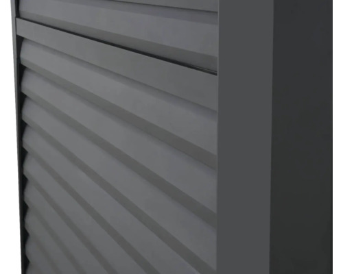 Gros plan d''une armoire à lamelles grise.