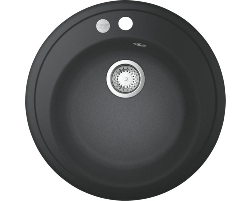 Évier de cuisine rond en granit avec panier de crépine et logo Grohe