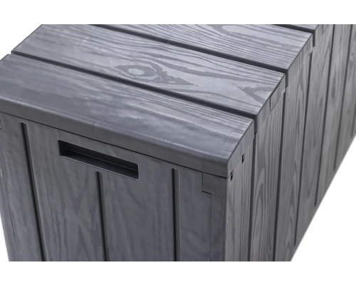 Graue Aufbewahrungsbox mit Holzstruktur
