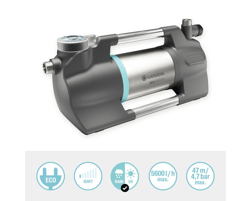 Pompe de jardin Gardena avec boîtier en acier inoxydable et poignée de transport