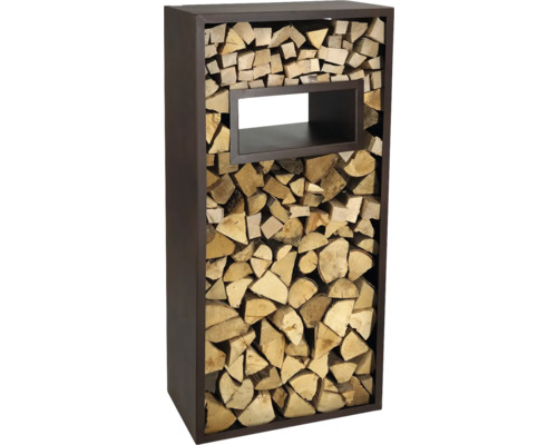 Étagère à bois de chauffage en métal avec bûches et compartiment