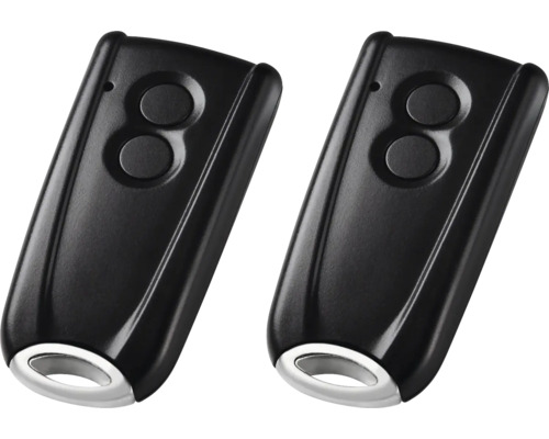 Deux ouvre-portes de garage avec deux boutons et un porte-clés