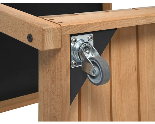 Vue détaillée d''un meuble en bois avec roulettes