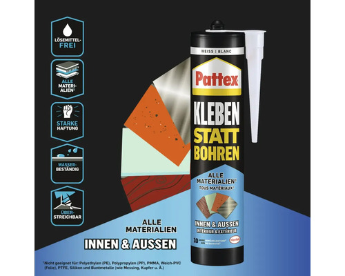 Pattex Kleben statt Bohren colle de montage, sans solvant, résistante à l''eau et adaptée à différents matériaux