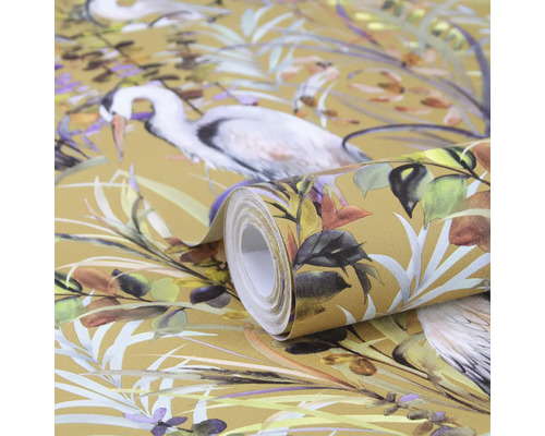 Rouleau de papier peint avec motif héron et plantes