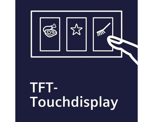 Écran tactile TFT avec symboles pour aliments, favoris et nettoyage du gril