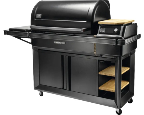 Barbecue Timberline noir avec meuble bas, table d''appoint et planche à découper