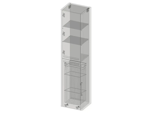 Hoher Badezimmerschrank mit Regalen und Körben für zusätzlichen Stauraum