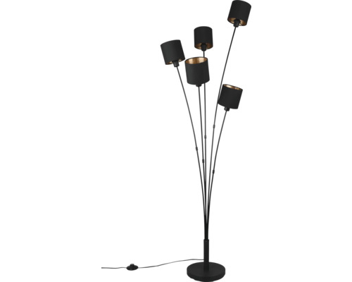 Lampadaire avec cinq bras et abat-jour noirs