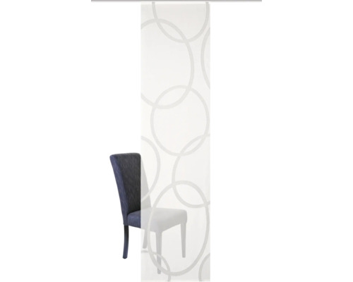 Schiebegardine mit Kreismuster und Stuhl