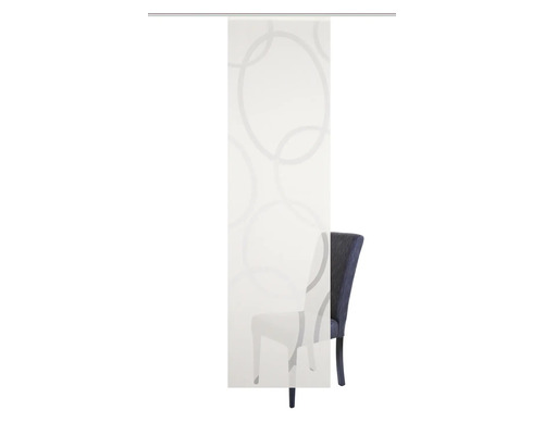 Schiebevorhang mit Kreismuster vor Stuhl