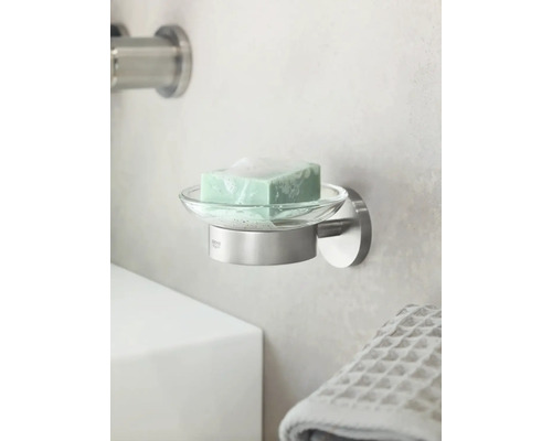 Porte-savon en verre et métal pour montage mural avec savon