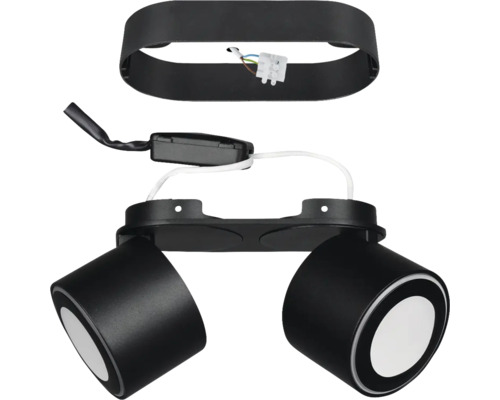 Plafonnier noir avec deux spots et accessoires de montage