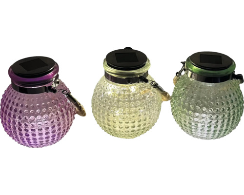 Drei Solarleuchten mit Henkeln und gepunkteter Struktur