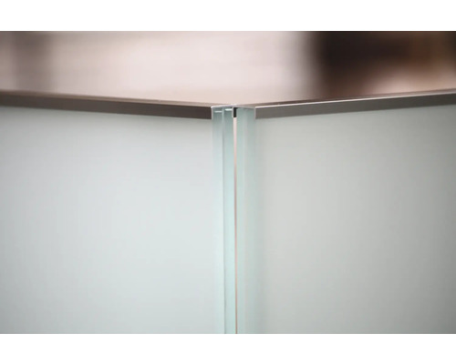 Detailansicht einer Duschkabine mit Glaselementen und Metalleinfassung