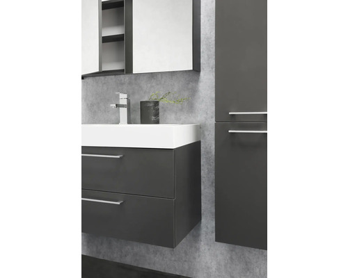 Modernes Badezimmer-Set mit Waschtischunterschrank, Aufsatzwaschbecken, Spiegelschrank und Hochschrank