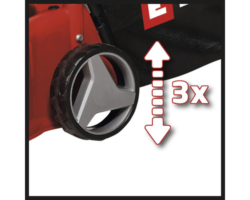 Vue détaillée d''une tondeuse à gazon avec triple réglage de la hauteur de coupe