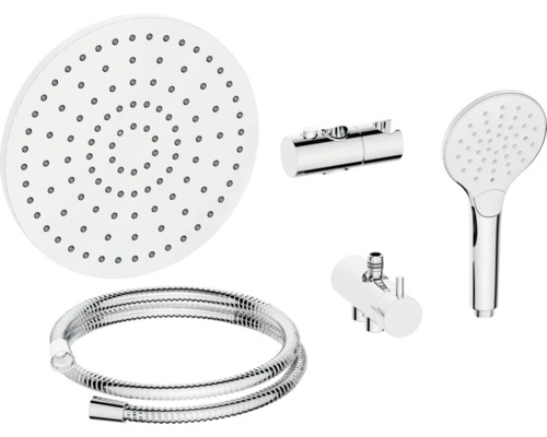 Set de douche avec douchette à main, pomme de tête, flexible de douche, support de douche et thermostat