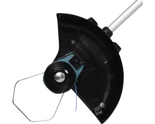 Vue détaillée d''un coupe-bordure avec dispositif de protection et fil de coupe