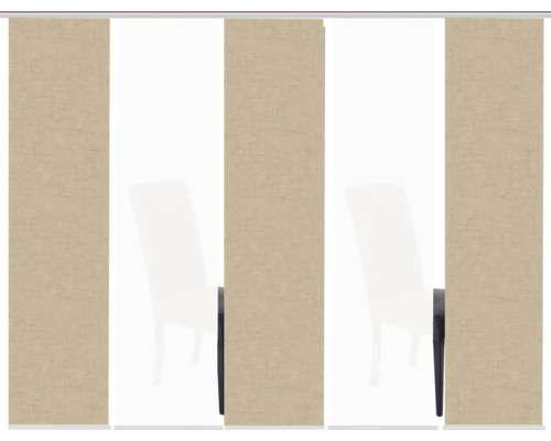 Schiebegardinen aus Stoff vor einem Fenster