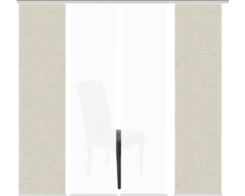 Flächenvorhang mit Textiloptik vor einem Stuhl