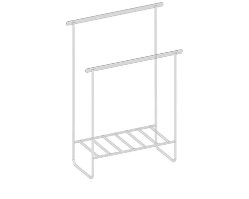 Porte-serviettes autoportant avec deux barres et une étagère de rangement inférieure.