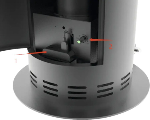 Vue détaillée d''un four avec allumage et interrupteur marche/arrêt.