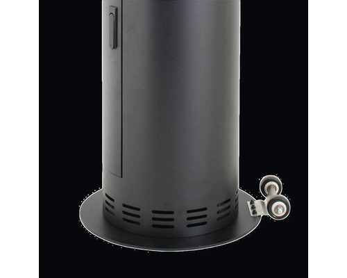 Vue détaillée du poêle avec roulettes