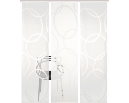 Porte coulissante avec motif de cercles et chaise