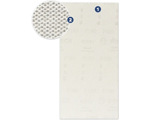 Schleifpapier mit Körnung und vergrösserter Detailansicht der Oberfläche