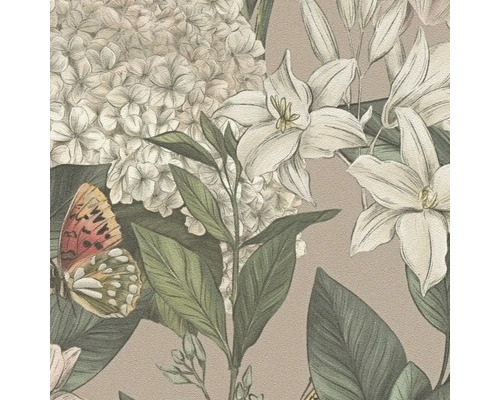 Papier peint avec motif de fleurs et de papillons