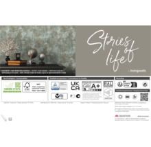 Informationen zu Vliestapeten, Nachhaltigkeitssiegeln, Qualitätssiegeln, Recyclinghinweisen und Verarbeitungshinweisen