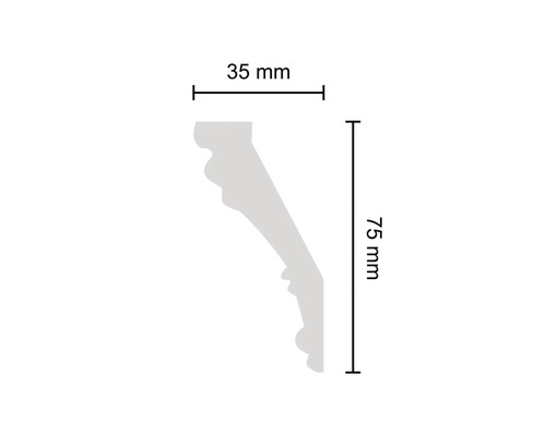 Dimensions d''une moulure décorative : 35 mm de large et 75 mm de haut
