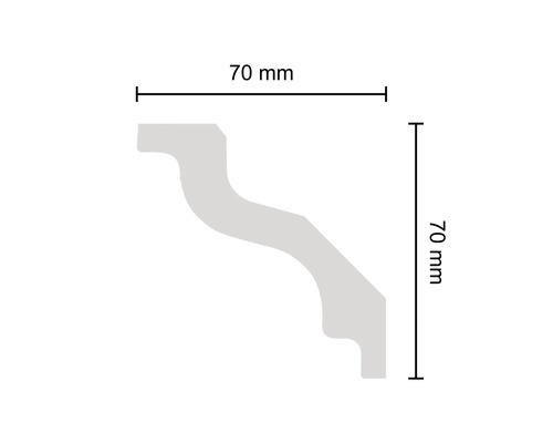 Dimensions d''une moulure décorative : 70 mm de large et 70 mm de haut