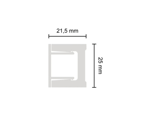 Profilé en aluminium avec des dimensions de 21,5 mm x 25 mm.