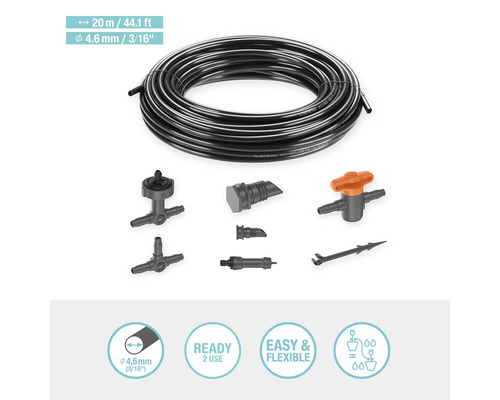 Système goutte-à-goutte Gardena Micro avec tuyau de 20 mètres et divers raccords pour l’irrigation