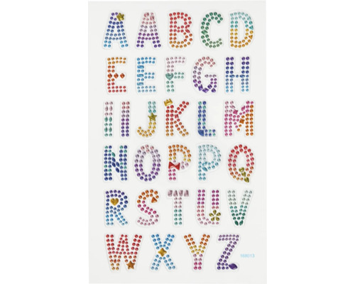 Aufkleberbogen mit Alphabet aus Strasssteinen
