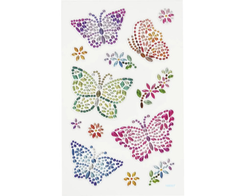 Blatt mit Aufklebern in Schmetterlings- und Blumenform