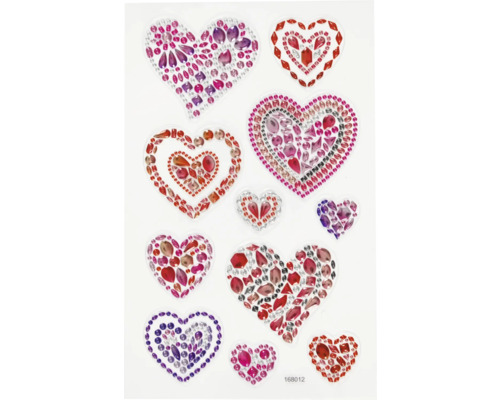 Aufkleberbogen mit herzförmigen Schmucksteinmotiven