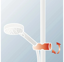Pomme de douche sur barre de douche avec indication de réglage