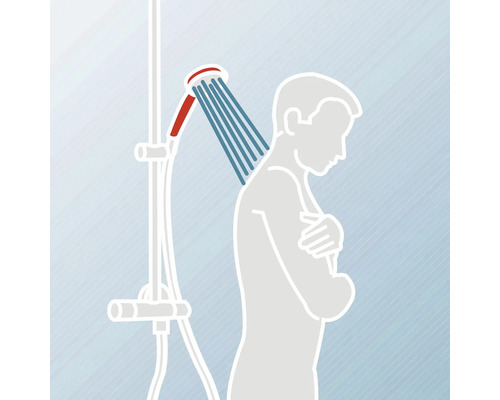 Illustration d'une personne sous une douche avec barre de douche