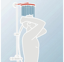 Illustration einer Person unter einer Duscharmatur