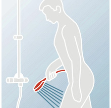 Illustration einer Person, die eine Handbrause benutzt