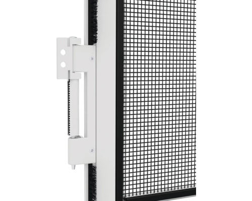 Vue détaillée d''une moustiquaire avec cadre et éléments de fixation.