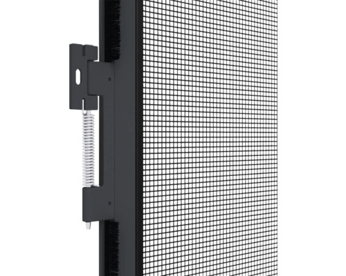 Vue détaillée d''une porte moustiquaire avec cadre, grille et fixation