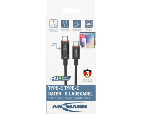 Ansmann Type C Type C Daten- und Ladekabel mit einer Kabellänge von 1,2 Metern