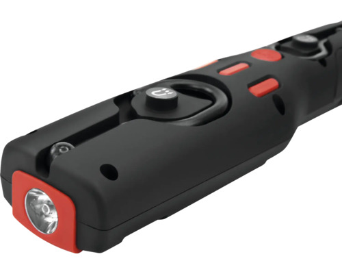 Lampe d''inspection noire avec accent rouge.